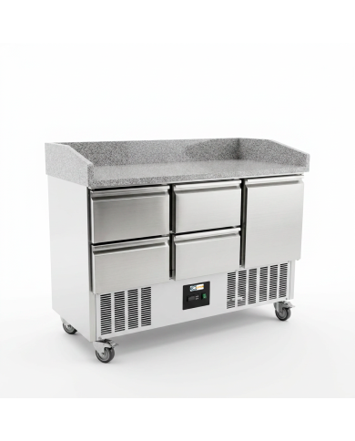 Mesa Pizzera Refrigerada 1 Puerta Y 4 Cajones Marmol Cleiton CLEITON