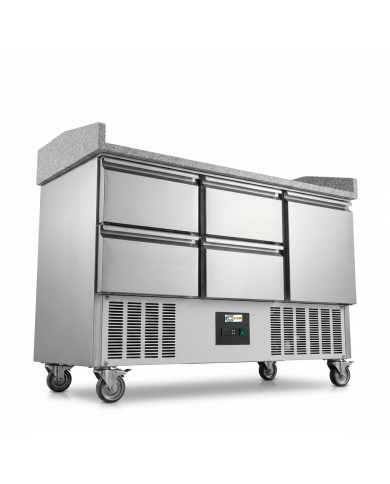 Mesa Pizzera Refrigerada 1 Puerta Y 4 Cajones Marmol Cleiton CLEITON