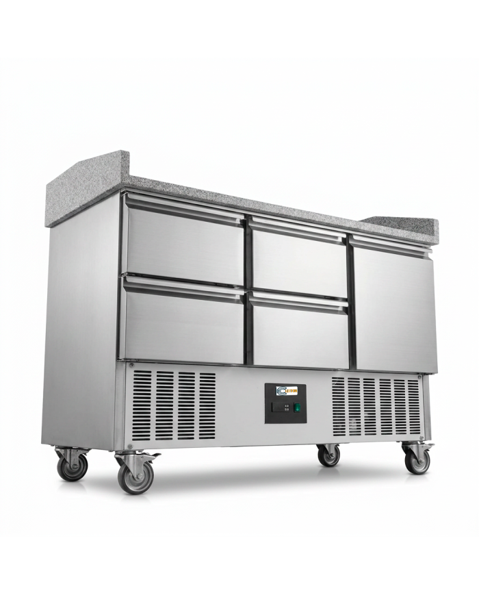 Mesa Pizzera Refrigerada 1 Puerta Y 4 Cajones Marmol Cleiton CLEITON