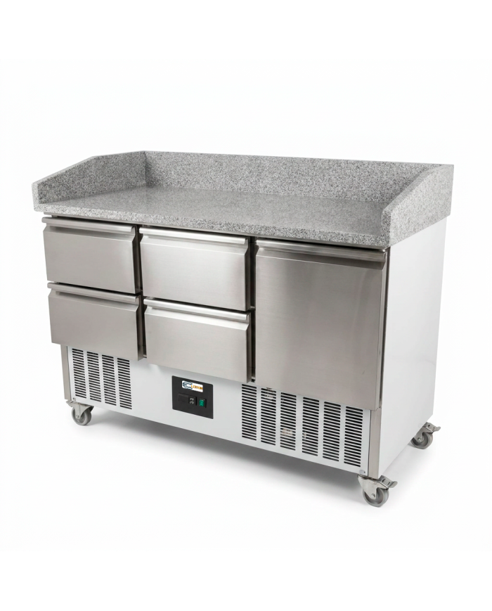 Mesa Pizzera Refrigerada 1 Puerta Y 4 Cajones Marmol Cleiton CLEITON
