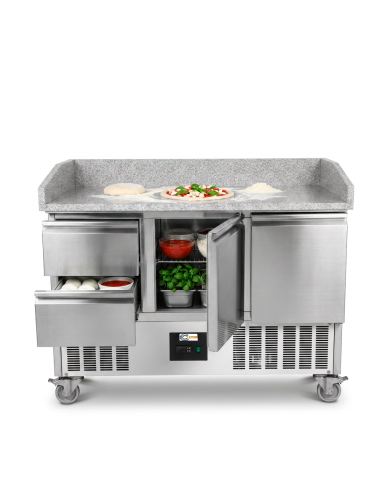 Mesa Pizzera Refrigerada 2 Puertas Y 2 Cajones Marmol Cleiton CLEITON