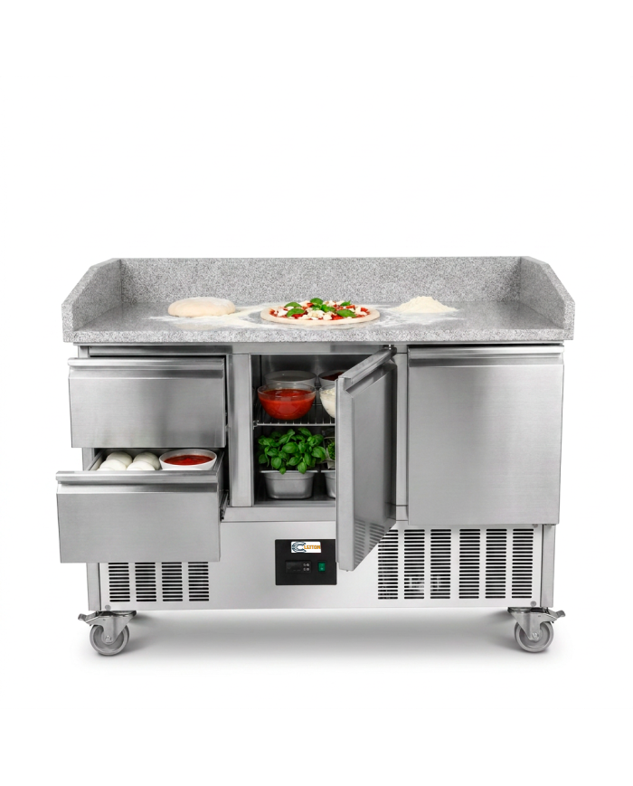Mesa Pizzera Refrigerada 2 Puertas Y 2 Cajones Marmol Cleiton CLEITON