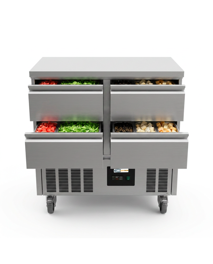 Mesa Fría De Preparación Acero Inoxidable 4 Cajones 220 Litros 90X70 C