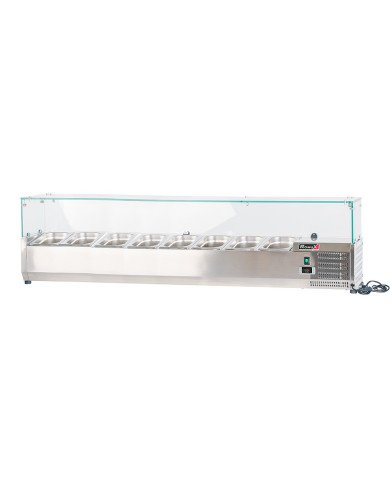 Vitrina refrigerada Romux 180x33 cm - 9 cubetas GN 1/4