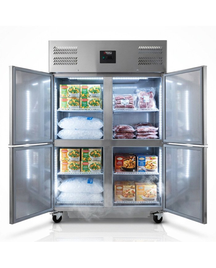 Armario de Congelacion Acero Inoxidable 1200 Litros 2 Puertas Medias 134 cm Ventilado