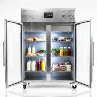 Armario Expositor Refrigerado Acero Inoxidable 1200 Litros 2 Puertas de Cristal 134 cm Ventilado