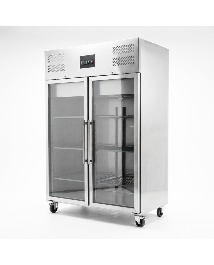 Armario Expositor Refrigerado Acero Inoxidable 1200 Litros 2 Puertas de Cristal 134 cm Ventilado