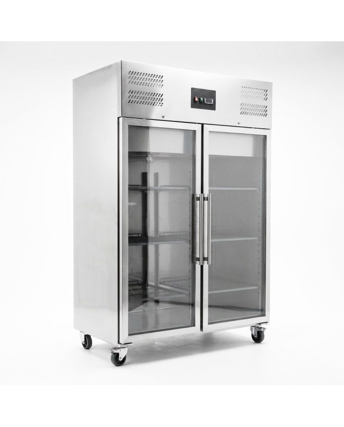 Armario Expositor Refrigerado Acero Inoxidable 1200 Litros 2 Puertas de Cristal 134 cm Ventilado