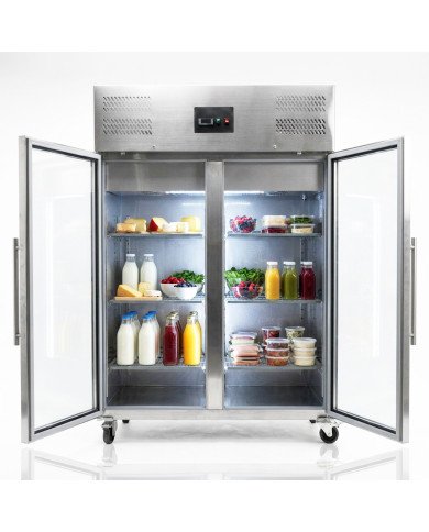 Armario Expositor Refrigerado Acero Inoxidable 1200 Litros 2 Puertas de Cristal 134 cm Ventilado
