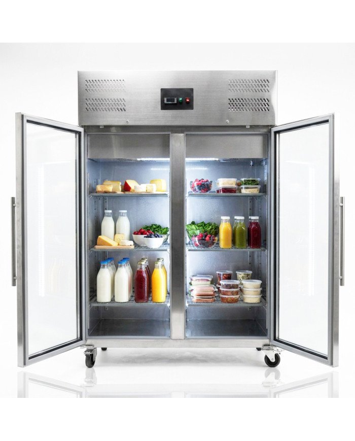 Armario Expositor Refrigerado Acero Inoxidable 1200 Litros 2 Puertas de Cristal 134 cm Ventilado