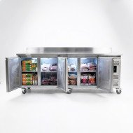 Bajo Mostrador de Congelación Acero Inoxidable 553 Litros 4 Puertas de Cristal 223x70 cm Ventilado Romux
