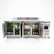 Mesa Fría de Preparación Acero Inoxidable 4 Puertas 553 Litros 223x70 cm Clase A Ventilada Romux | Hosteleria