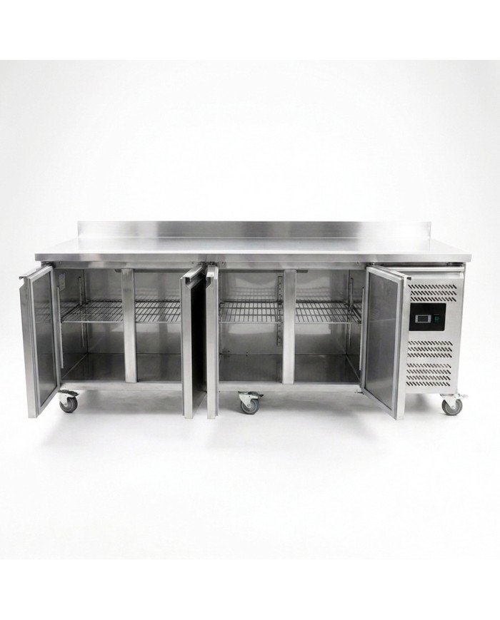 Mesa Fría de Preparación Acero Inoxidable 4 Puertas 553 Litros 223x70 cm Clase A Ventilada Romux | Hosteleria