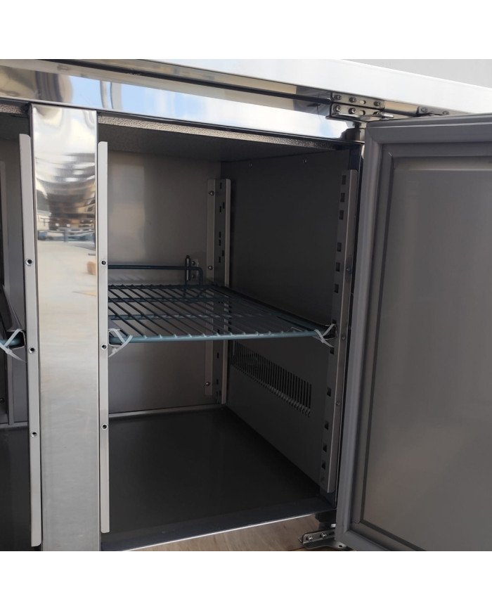 Mesa Fría de Preparación Acero Inoxidable 4 Puertas 553 Litros 223x70 cm Clase A Ventilada Romux | Hosteleria