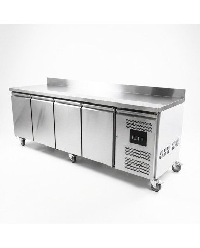 Mesa Fría de Preparación Acero Inoxidable 4 Puertas 553 Litros 223x70 cm Clase A Ventilada Cleiton | Hosteleria
