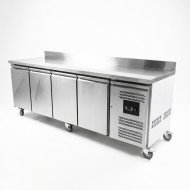 Mesa Fría de Preparación Acero Inoxidable 4 Puertas 553 Litros 223x70 cm Clase A Ventilada Cleiton | Hosteleria