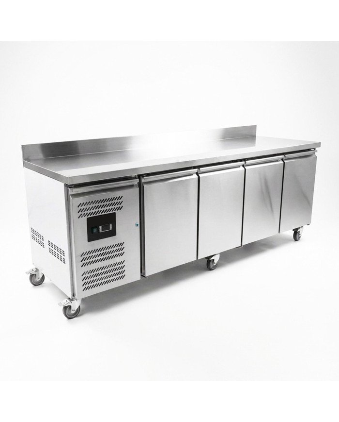 Mesa Fría de Preparación Acero Inoxidable 4 Puertas 553 Litros 223x70 cm Clase A Ventilada Cleiton | Hosteleria