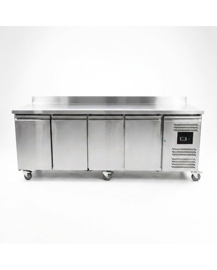 Mesa Fría de Preparación Acero Inoxidable 4 Puertas 553 Litros 223x70 cm Clase A Ventilada Cleiton | Hosteleria