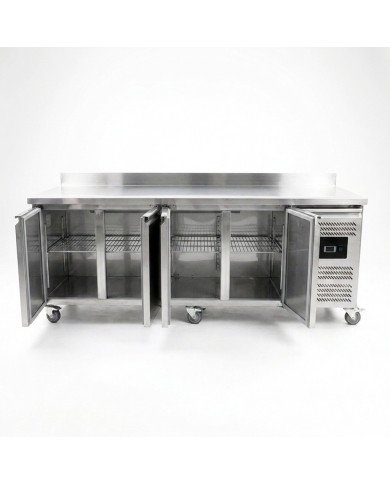 Mesa Fría de Preparación Acero Inoxidable 4 Puertas 553 Litros 223x70 cm Clase A Ventilada Cleiton | Hosteleria