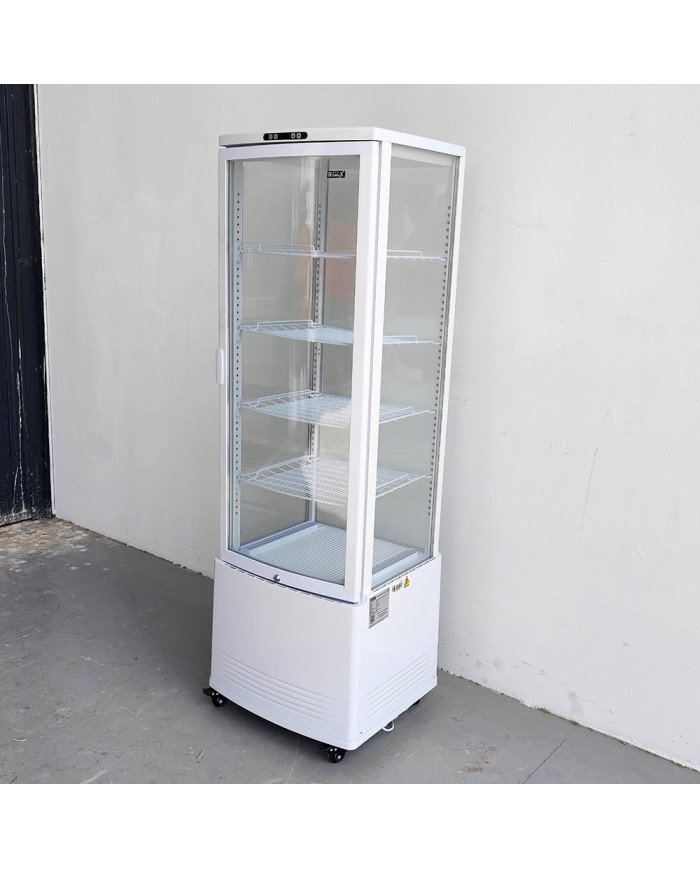 88. Vitrina Pastelera Expositora Refrigerada Vertical de Suelo 4 Estantes con 1 Puerta Blanca 230 Litros Ventilada (FR-138)