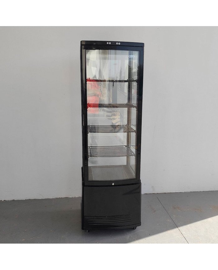 86. Vitrina Pastelera Expositora Refrigerada Vertical de Suelo 4 Estantes con 1 Puerta Negra 230 Litros Ventilada