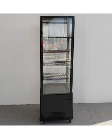 86. Vitrina Pastelera Expositora Refrigerada Vertical de Suelo 4 Estantes con 1 Puerta Negra 230 Litros Ventilada