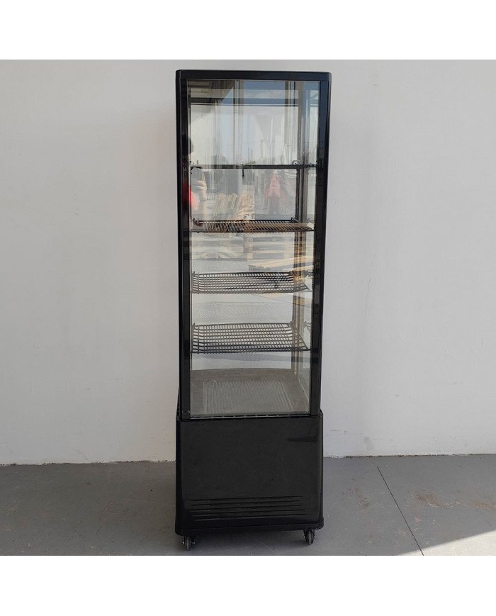 86. Vitrina Pastelera Expositora Refrigerada Vertical de Suelo 4 Estantes con 1 Puerta Negra 230 Litros Ventilada