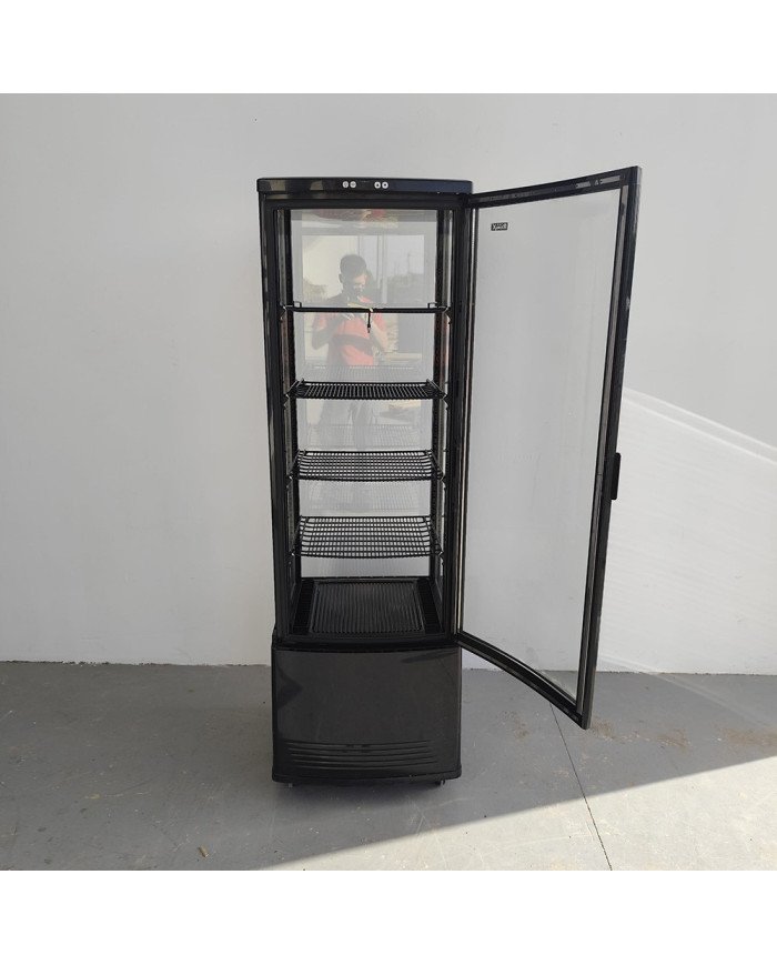 86. Vitrina Pastelera Expositora Refrigerada Vertical de Suelo 4 Estantes con 1 Puerta Negra 230 Litros Ventilada