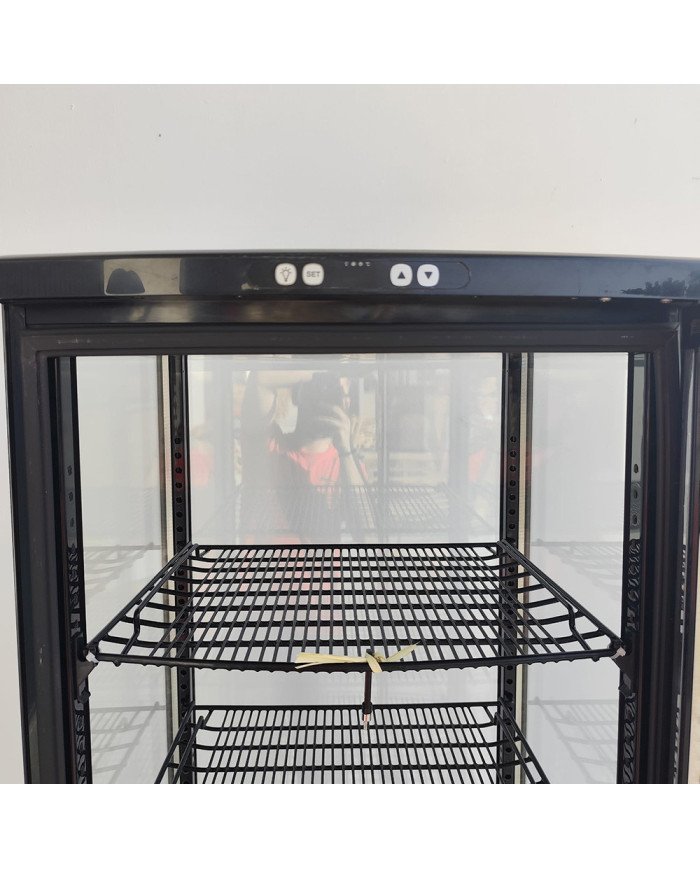 86. Vitrina Pastelera Expositora Refrigerada Vertical de Suelo 4 Estantes con 1 Puerta Negra 230 Litros Ventilada