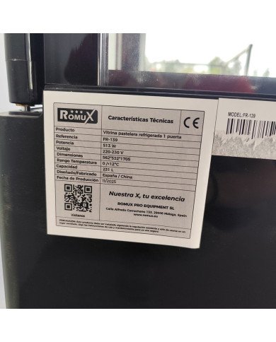 86. Vitrina Pastelera Expositora Refrigerada Vertical de Suelo 4 Estantes con 1 Puerta Negra 230 Litros Ventilada