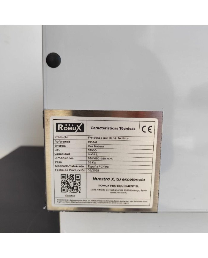65. Freidora Industrial a Gas Natural de 14+14 Litros Doble Sobremesa  (CC-141) ®Romux