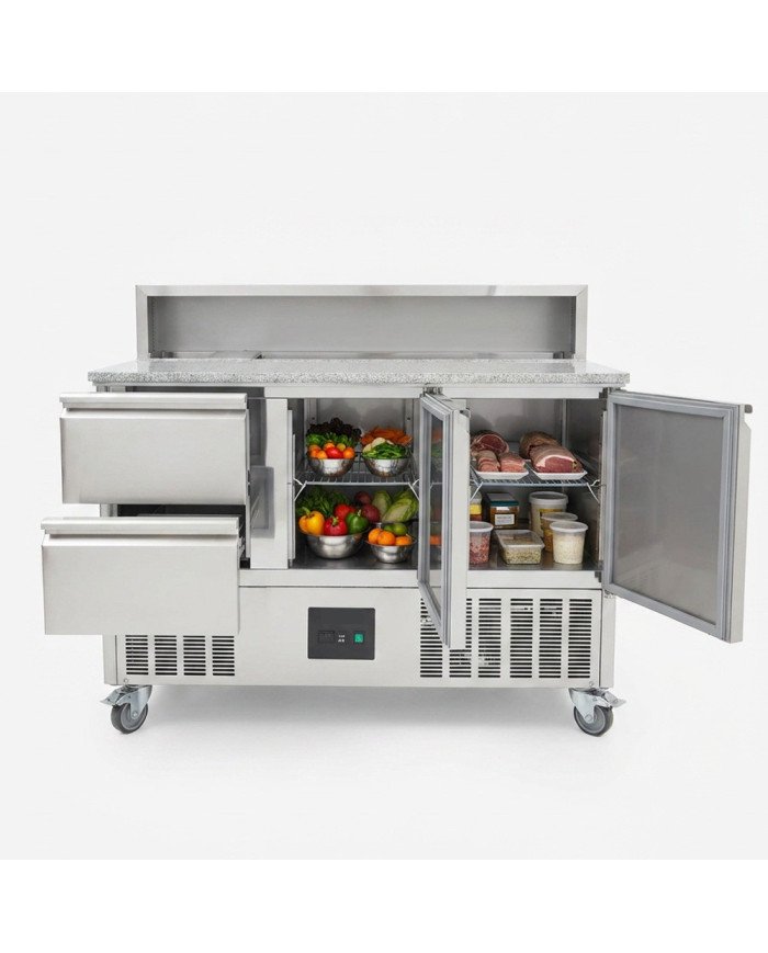 Mesa de Preparación Fría 136 cm 3 puertas CLEITON | Refrigerada