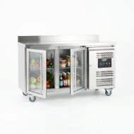Bajo Mostrador Refrigerado Acero Inoxidable 282 Litros 2 Puertas de Cristal 136x70 cm Ventilado Romux