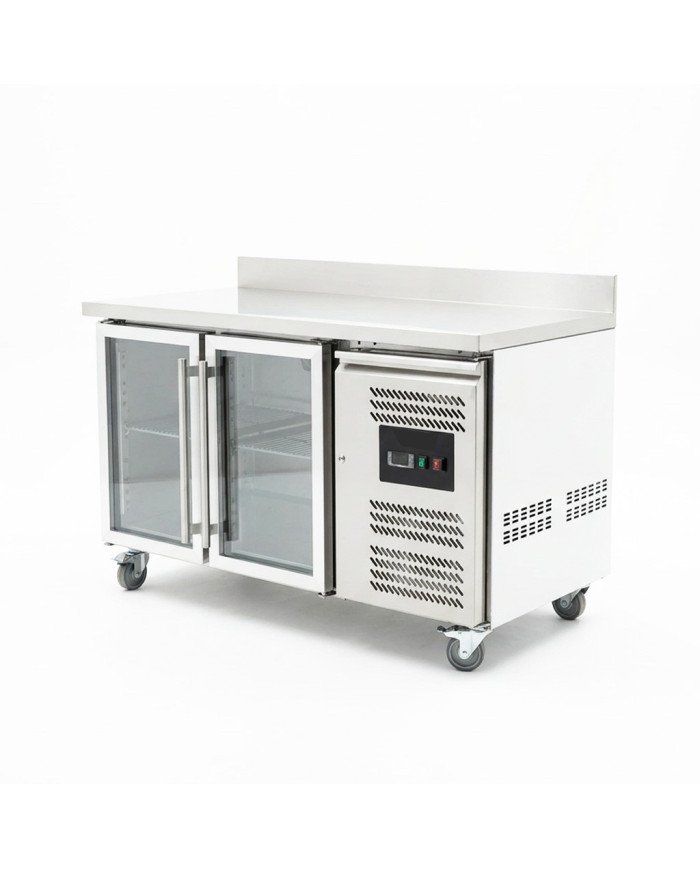 Bajo Mostrador Refrigerado Acero Inoxidable 282 Litros 2 Puertas de Cristal 136x70 cm Ventilado Cleiton