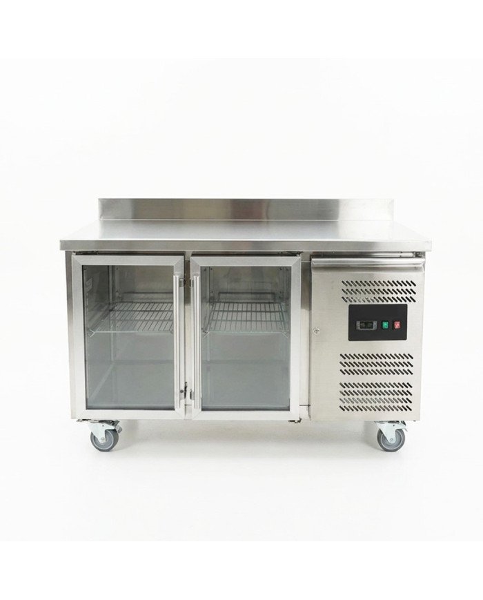 Bajo Mostrador Refrigerado Acero Inoxidable 282 Litros 2 Puertas de Cristal 136x70 cm Ventilado Cleiton