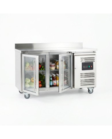 Bajo Mostrador Refrigerado Acero Inoxidable 282 Litros 2 Puertas de Cristal 136x70 cm Ventilado Cleiton