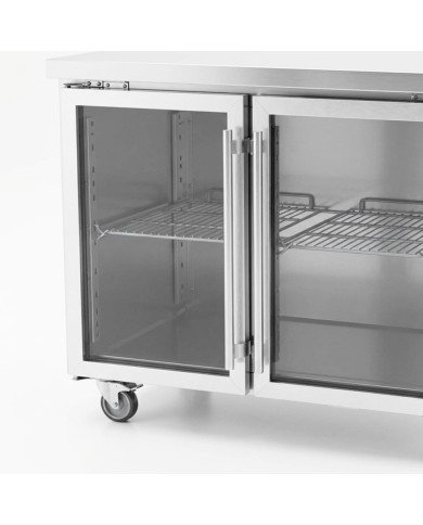Bajo Mostrador Refrigerado Acero Inoxidable 282 Litros 2 Puertas de Cristal 136x70 cm Ventilado Cleiton