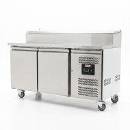 Mesa Ensaladera Refrigerada de 2 Puertas 151x80 cm para Cubetas GN con Tapa Abatible de Acero ROMUX | Hostelería