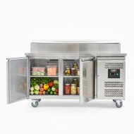 Mesa Ensaladera Refrigerada de 2 Puertas 151x80 cm para Cubetas GN con Tapa Abatible de Acero ROMUX | Hostelería