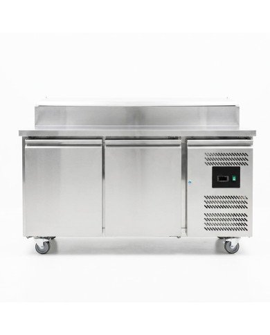 Mesa Ensaladera Refrigerada de 2 Puertas 151x80 cm para Cubetas GN con Tapa Abatible de Acero CLEITON | Hostelería