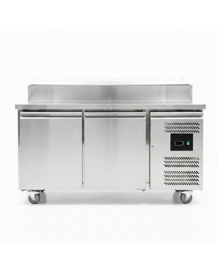 Mesa Ensaladera Refrigerada de 2 Puertas 151x80 cm para Cubetas GN con Tapa Abatible de Acero CLEITON | Hostelería