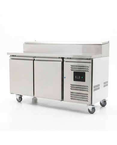 Mesa Ensaladera Refrigerada de 2 Puertas 151x80 cm para Cubetas GN con Tapa Abatible de Acero CLEITON | Hostelería