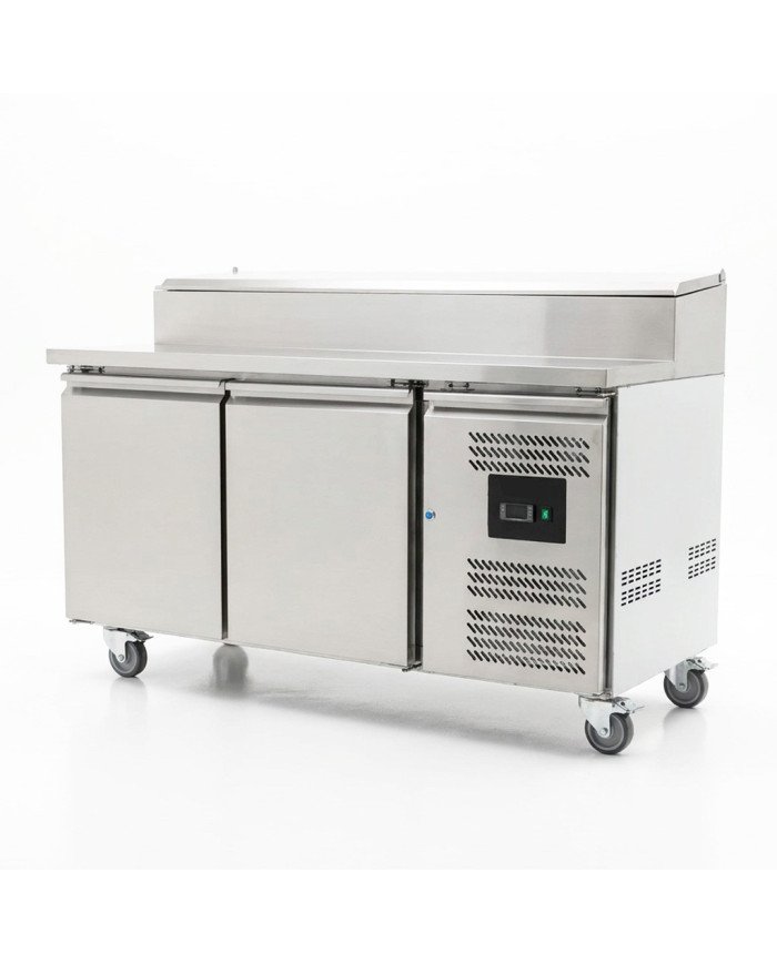 Mesa Ensaladera Refrigerada de 2 Puertas 151x80 cm para Cubetas GN con Tapa Abatible de Acero CLEITON | Hostelería