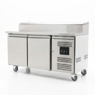 Mesa Ensaladera Refrigerada de 2 Puertas 151x80 cm para Cubetas GN con Tapa Abatible de Acero CLEITON | Hostelería