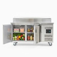 Mesa Ensaladera Refrigerada de 2 Puertas 151x80 cm para Cubetas GN con Tapa Abatible de Acero CLEITON | Hostelería