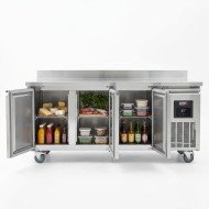 Mesa Fria de Preparacion Acero Inoxidable 3 Puertas 417 Litros 180x70 cm Clase A Ventilada Romux | Hosteleria