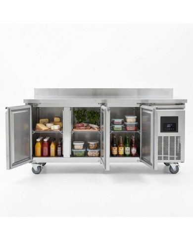 Mesa Fria de Preparacion Acero Inoxidable 3 Puertas 417 Litros 180x70 cm Clase A Ventilada Cleiton | Hosteleria