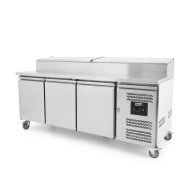 Mesa Ensaladera Refrigerada de 3 Puertas 202x80 cm para Cubetas GN con Tapa Abatible de Acero ROMUX | Hostelería