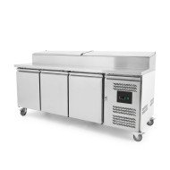 Mesa Ensaladera Refrigerada de 3 Puertas 202x80 cm para Cubetas GN con Tapa Abatible de Acero Cleiton | Hostelería