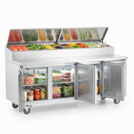 Mesa Ensaladera Refrigerada de 3 Puertas 202x80 cm para Cubetas GN con Tapa Abatible de Acero Cleiton | Hostelería